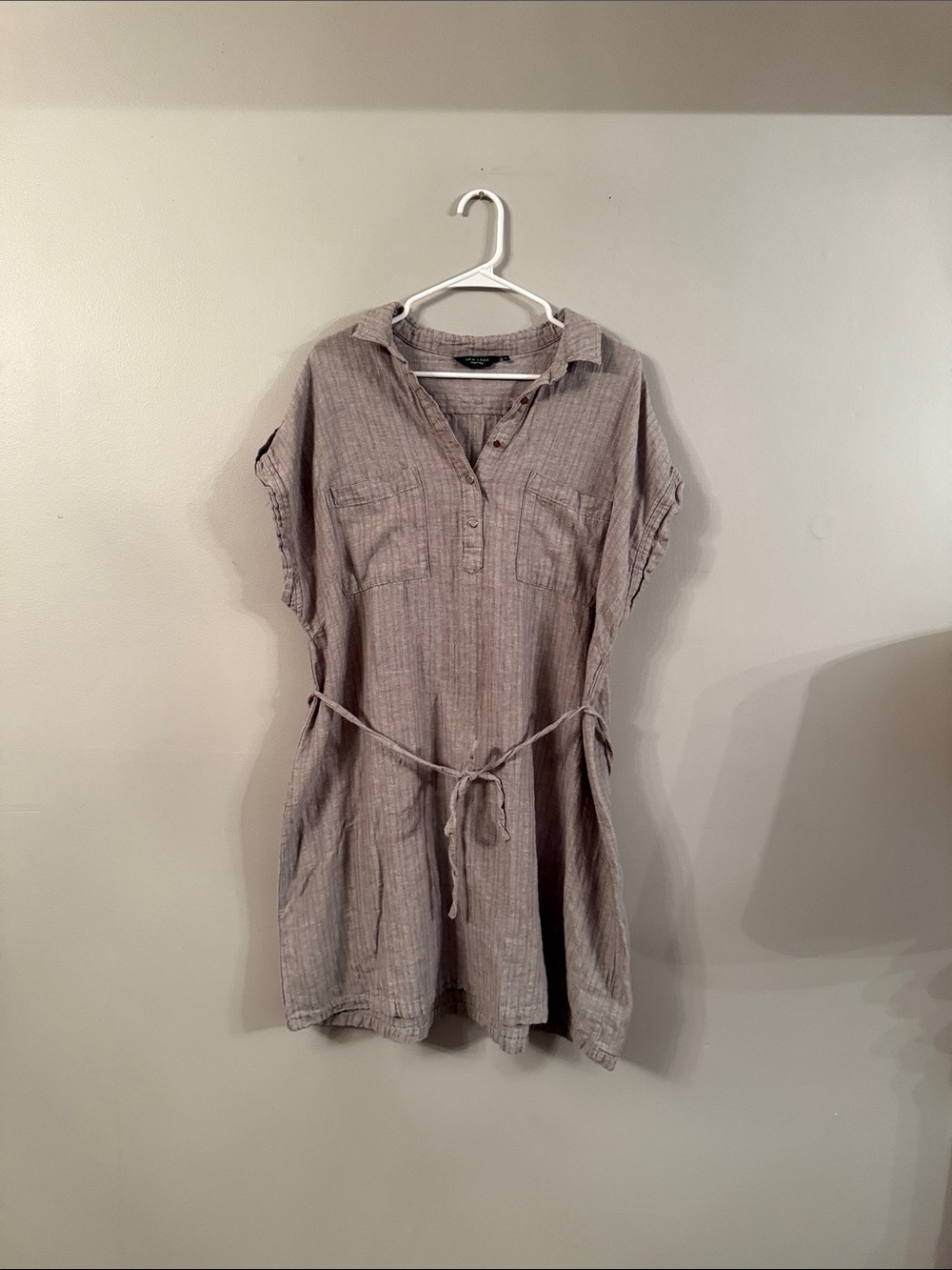 New Look Taupe Button-Front Tie-Waist Mini Dress